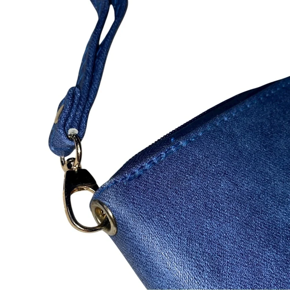 DASEIN Large Wallet Crossbody Bag &  Strap Wristlet Dark Blue Gold Tone Hardware
